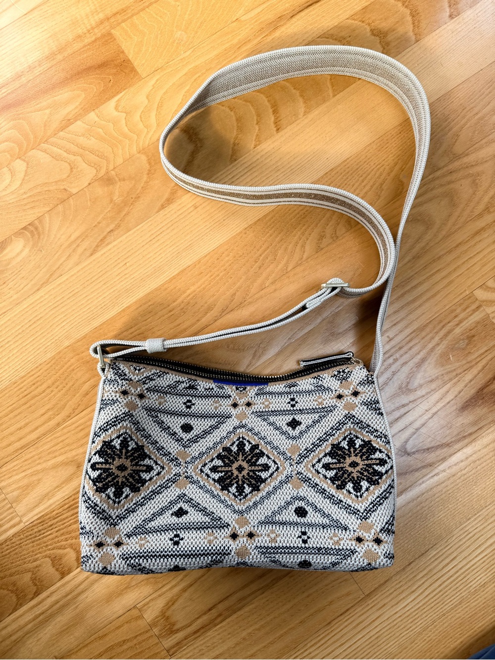Neutral Patterned Crossbody Bag - Beige & Black